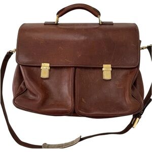 Vintage Cole Haan Leather Briefcase – Classic Saddle Brown with Gold Hardware